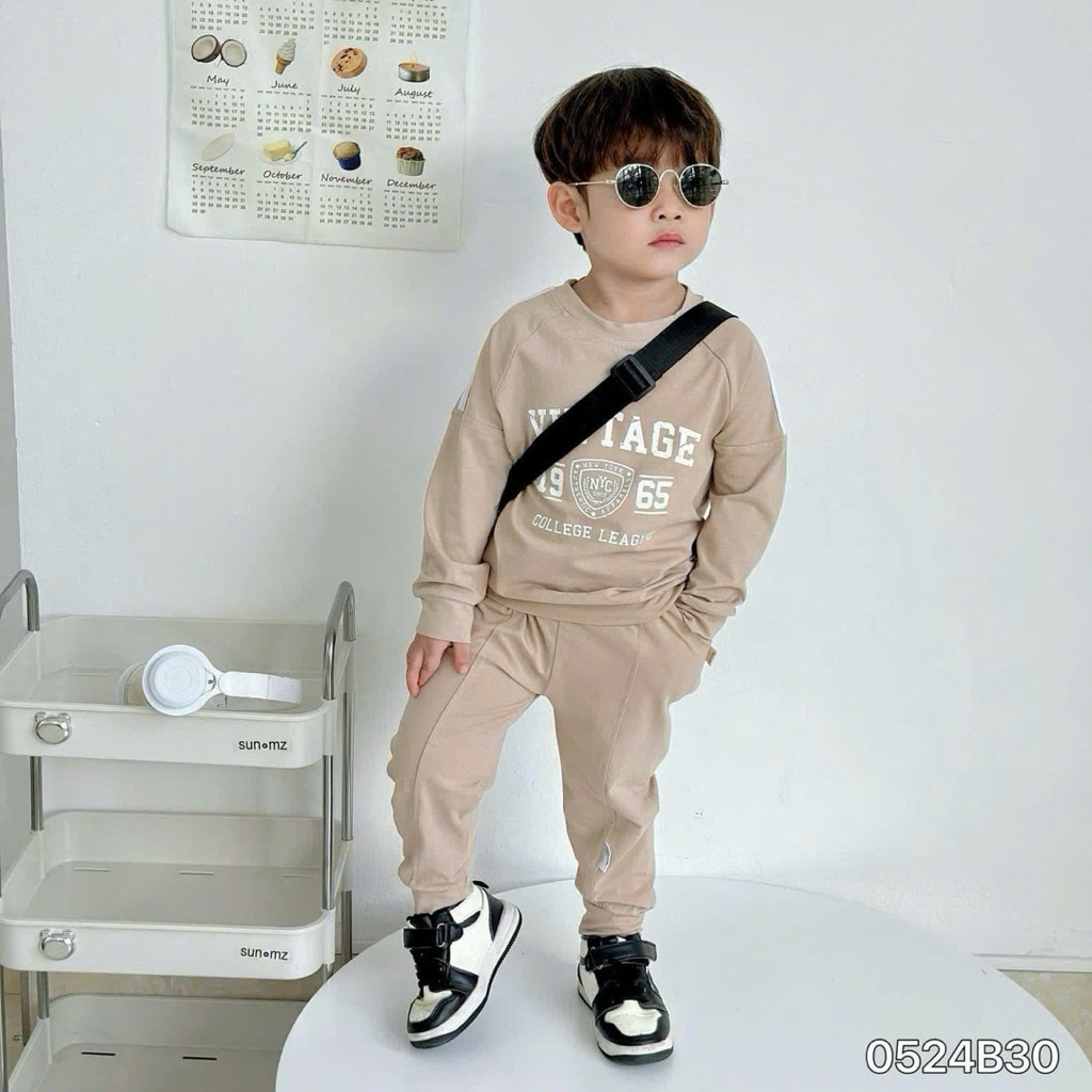 Bộ Dài Tay Bé Trai Bernie Size 80-130 (9-24kg) – Đồ Thu Đông Trẻ Em Mềm Mại