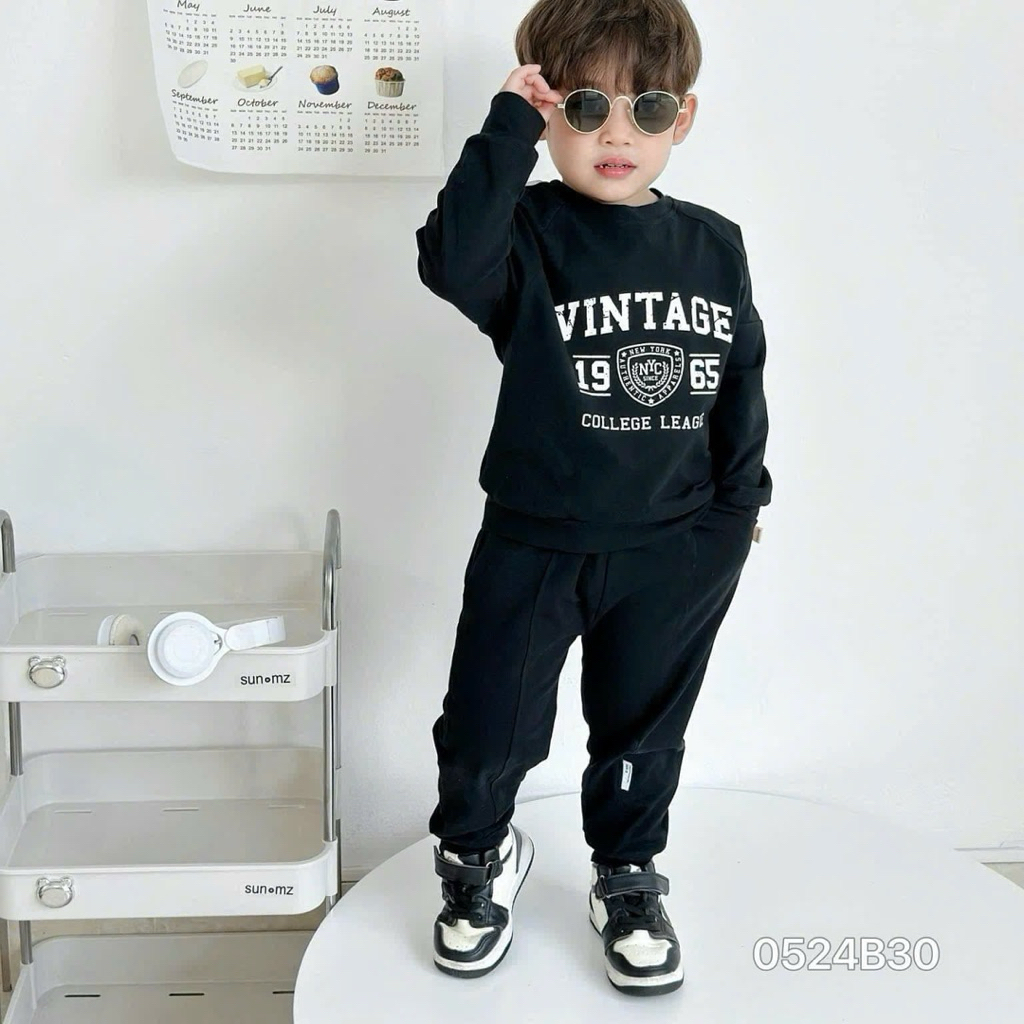 Bộ Dài Tay Bé Trai Bernie Size 80-130 (9-24kg) – Đồ Thu Đông Trẻ Em Mềm Mại
