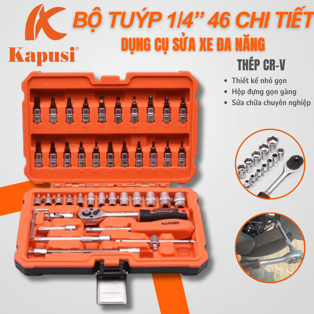 Bộ Tuýp 1/4” 46 Chi Tiết – Dụng Cụ Sửa Xe Đa Năng – CR-V Cao Cấp 510346 Harden VAT +8%