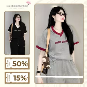 Q60 - Set áo nữ cổ tim viền tay cực xịn mix quần ống rộng có dây rút tôn da từ 40-68kg