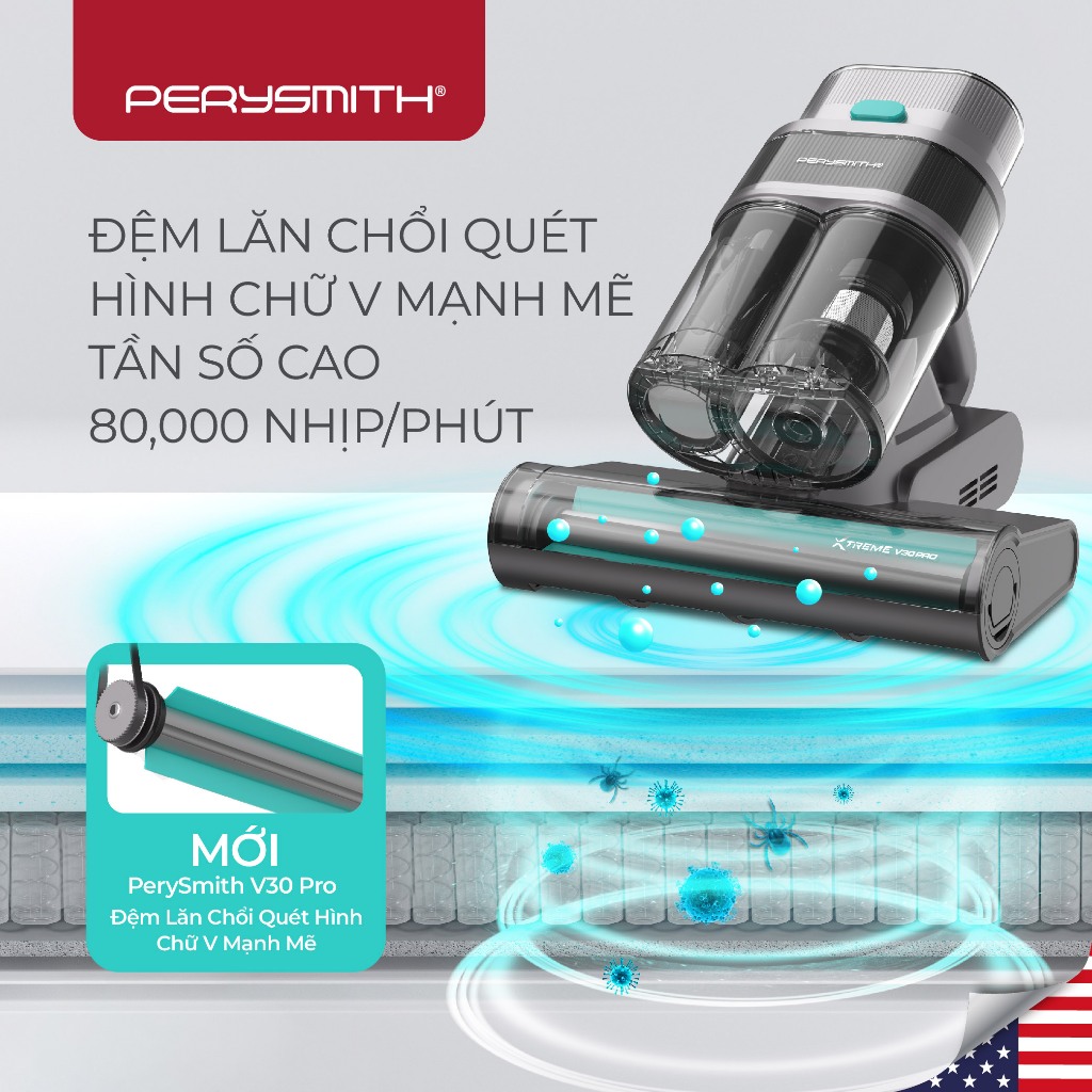 Máy Hút Bụi Giường Nệm PerySmith V30Pro Công Suất Lớn, UV Khử Khuẩn, Diệt Mạt Bụi, Lọc Hepa | BigBuy360 - bigbuy360.vn