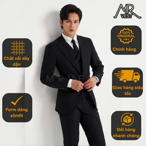 Bộ Suit nam cao cấp đen kẻ chìm hai khuy MRV674