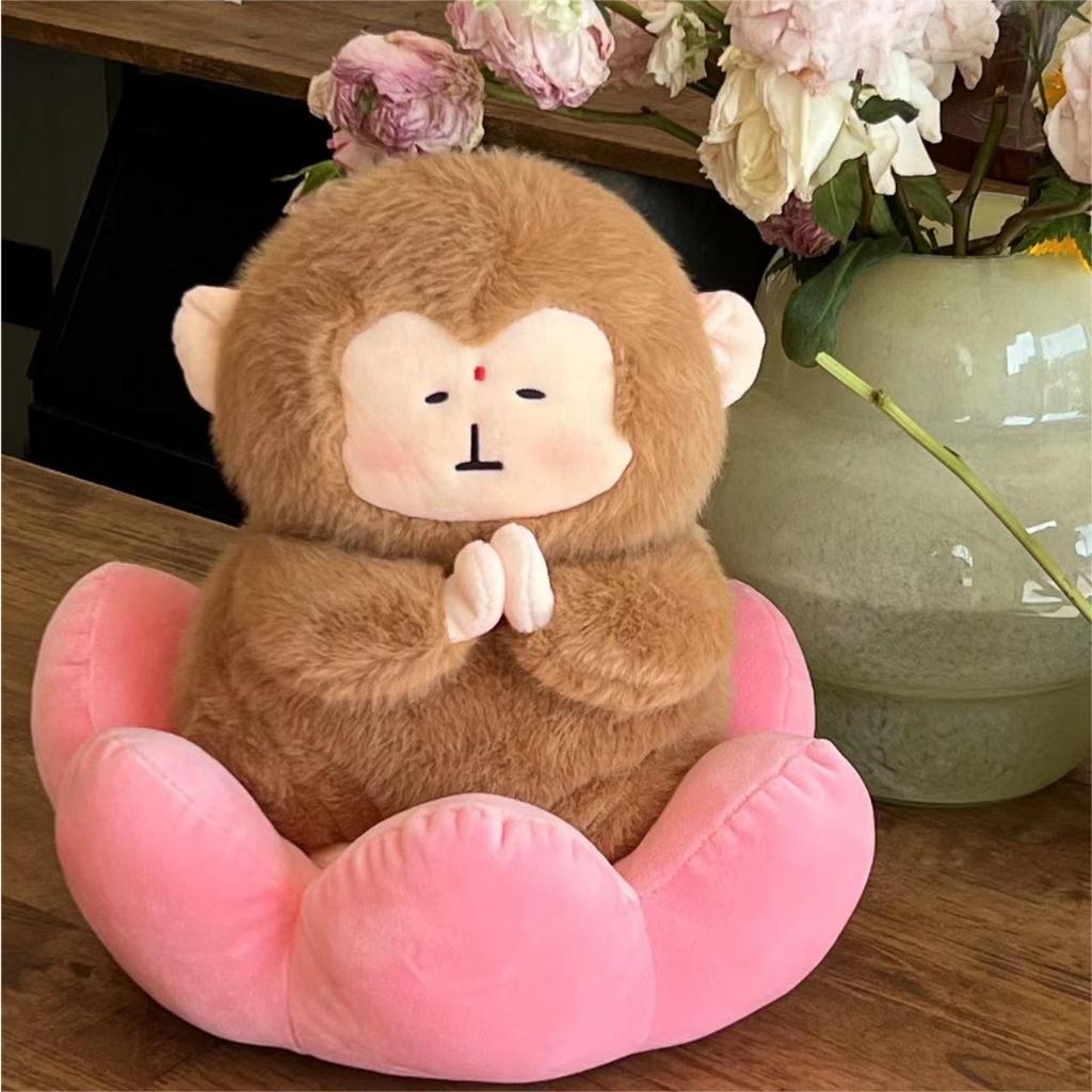 Gấu Bông Khỉ Tịnh Tâm Ngồi Đài Sen Thanh Tịnh, Thú Nhồi Bông Chữa Lạnh Tịnh Tâm Quà Tặng Bình An Thanh Tịnh, Giảm Stress