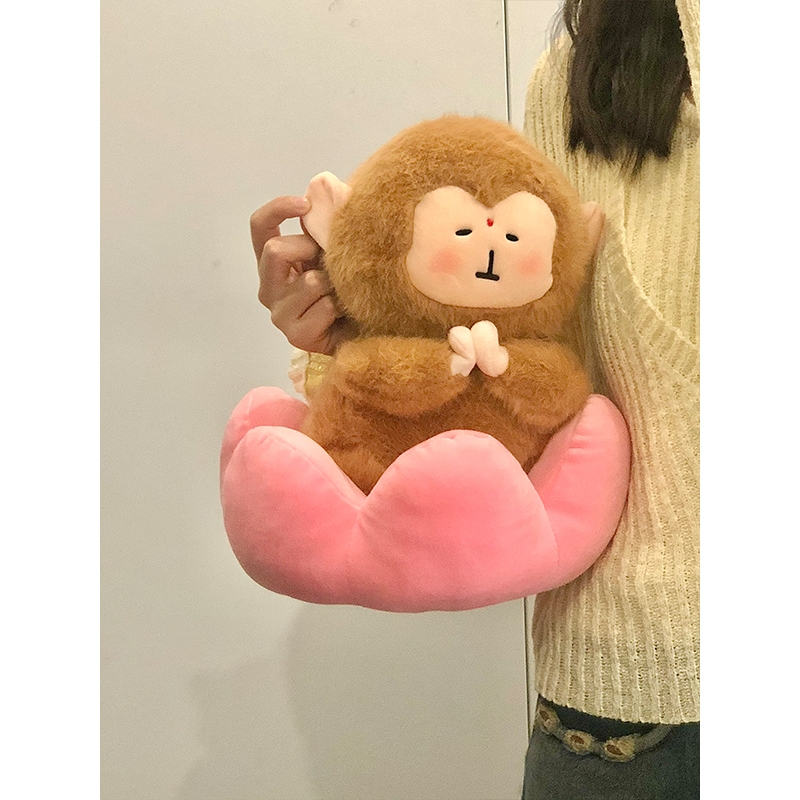 Gấu Bông Khỉ Tịnh Tâm Ngồi Đài Sen Vô Tri Hài Hước, Khỉ Nhồi Bông Tâm Linh Chắp Tay Giải Nghiệp Decor Phòng Độc Lạ