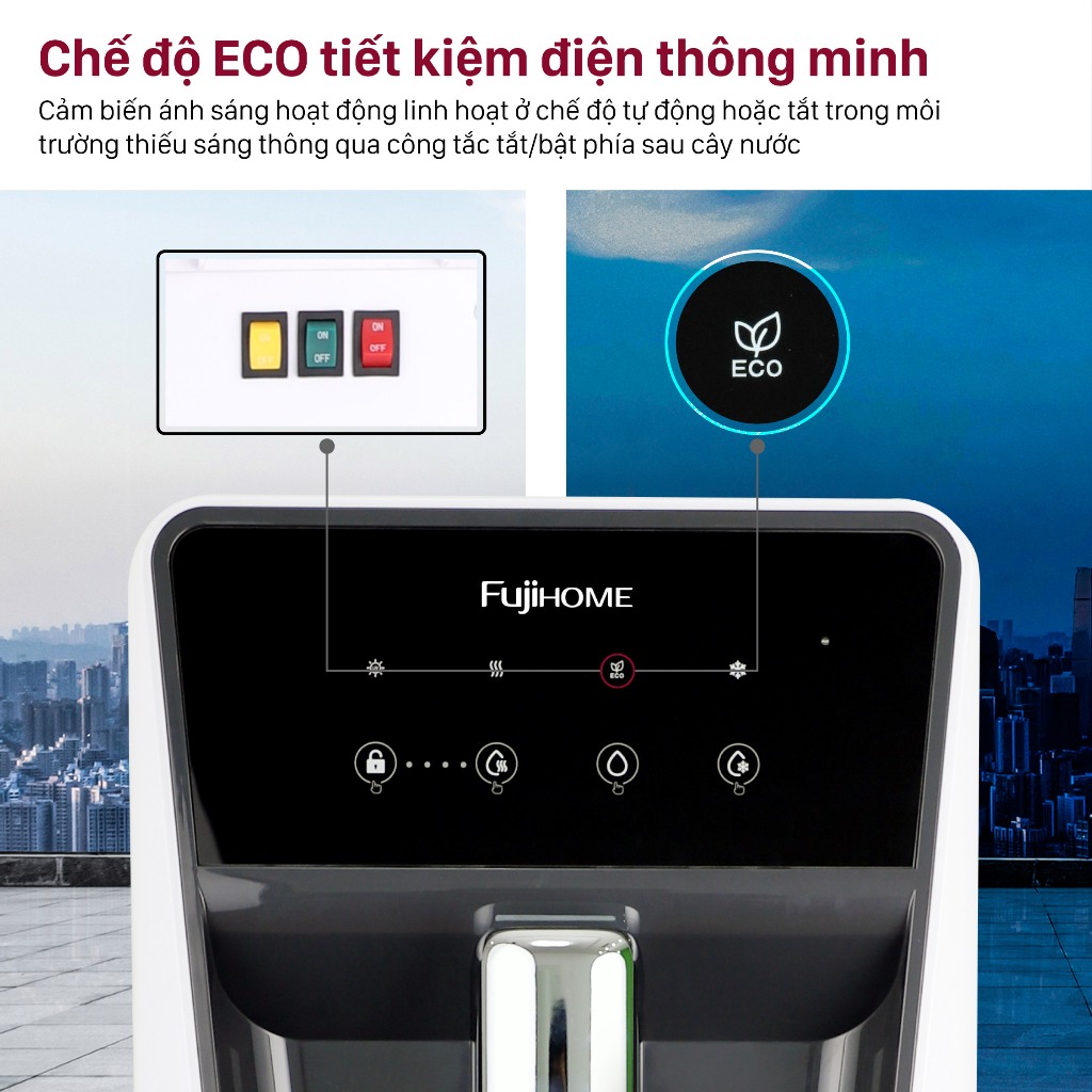 Máy lọc nước tinh khiết nóng lạnh FUJIHOME WP9201C Nhập Khẩu, Máy lọc 5 cấp + UV phù hợp mọi không gian
