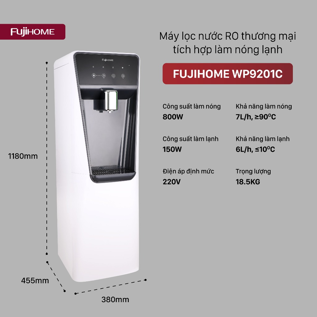 Máy lọc nước tinh khiết nóng lạnh FUJIHOME WP9201C Nhập Khẩu, Máy lọc 5 cấp + UV phù hợp mọi không gian