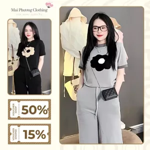 Sét hoa nổi 💥 HÀNG LOẠI 1 💥 Bộ quần áo chất tăm rib quangzhou, 2 màu basic siêu xinh mẫu SETBASICHOANOI. P340