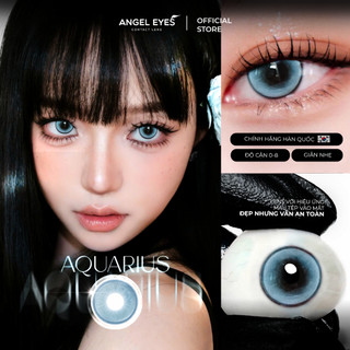 Lens xanh có độ cận 0-8 Aquarius N'Rosa cho mắt thở cao cấp Angel Eyes phân phối, kính giãn tròng xanh có viền 14.5mm