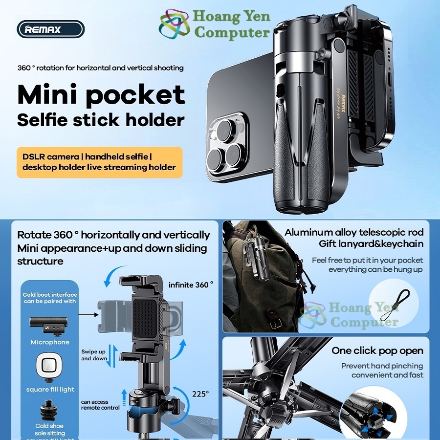 Gậy Chụp Hình Remax P80 Mini Kiêm Tripod. Nút Bluetooth - BH 12 Tháng - Hoàng Yến Computer