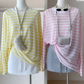 Áo Phông  Mỏng Kẻ Sọc Oversize Dài Tay Trẻ trung Phong Cách Cusual ,Vintage Phối đồ