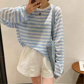 Áo Phông  Mỏng Kẻ Sọc Oversize Dài Tay Trẻ trung Phong Cách Cusual ,Vintage Phối đồ