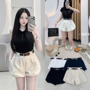 Quần Kaki Dáng Bí Phồng Hàng 2 Lớp Chun Sau Kèm Đai Da 4 Màu