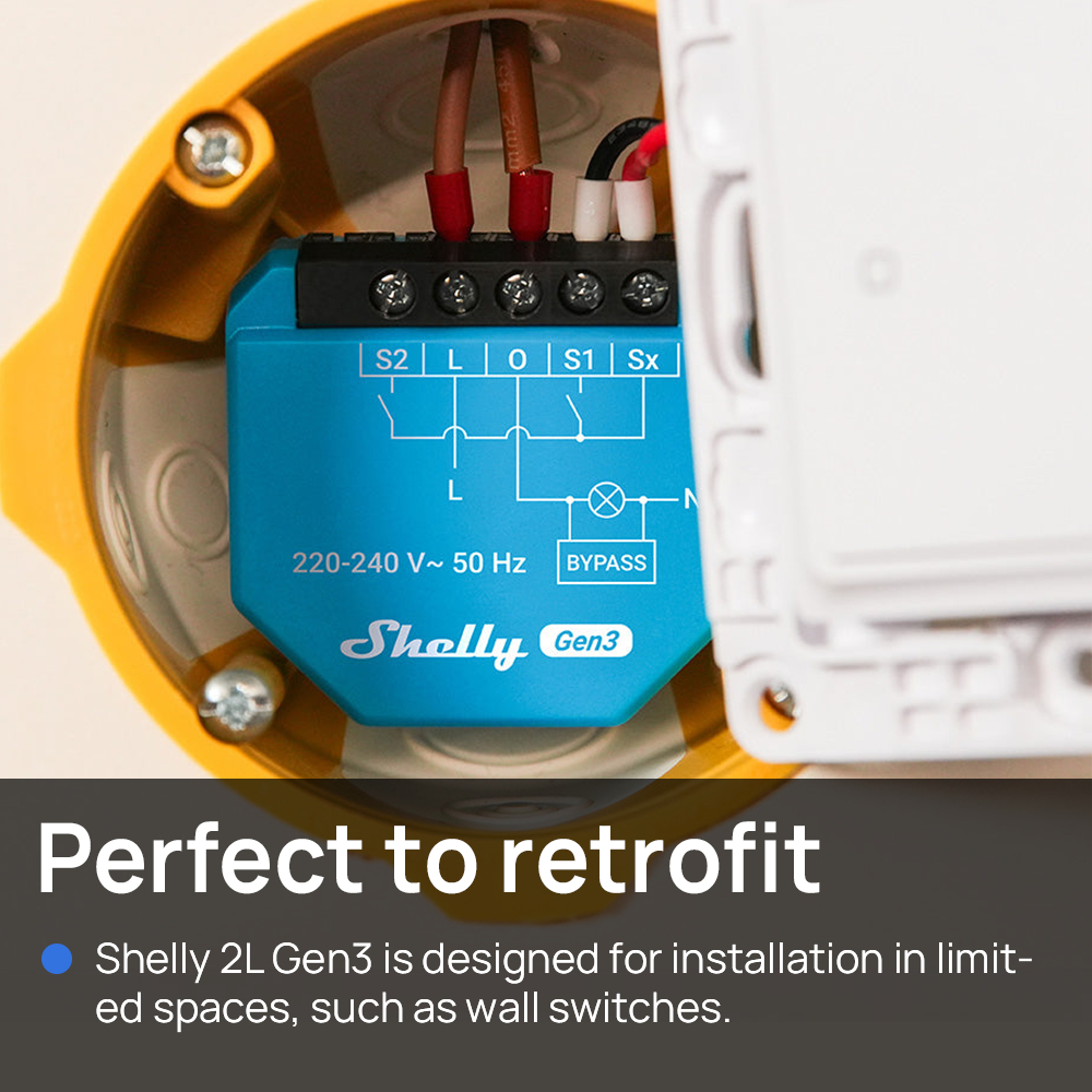 Shelly 2L Gen3 Công tắc thông minh WiFi Điều khiển chính xác kênh đôi Không cần dây trung tính