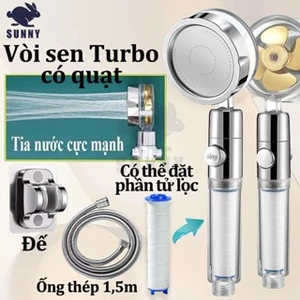 Bộ vòi sen quạt vàng 360 độ，Áp Cao Cấp Có Cánh Quạt Xoay 360 Độ Kèm Dây 1,5 Mét, Tay sen Nano Có Lõi Lọc Tia Nước Massag