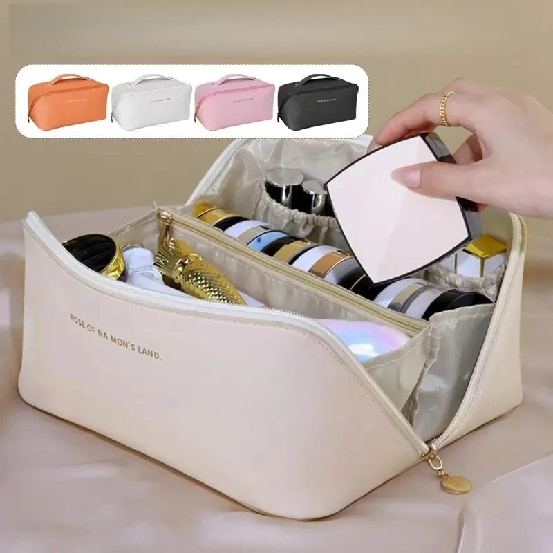 Túi đựng mỹ phẩm cầm tay da PU dung tích lớn chống thấm nước