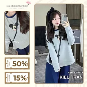 Sét nữ 💥 HÀNG LOẠI 1 💥Set Bộ Đồ Nữ Áo Nữ Dài Tay Quần Thụng Chun Gấu Chất Cotton 40-70kg Mẫu SETMICKEYXAMXANHKTR. P397