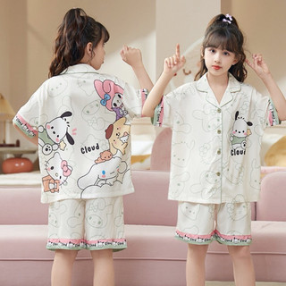 [16Kg - 46Kg] Bộ đồ ngủ lụa trẻ em cao cấp - Bộ bé gái mùa hè ngắn tay hoạ tiết dễ thương cho bé gái