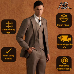 Bộ Suit nam thiết kế nâu caro ve nhọn một hàng khuy MRV635