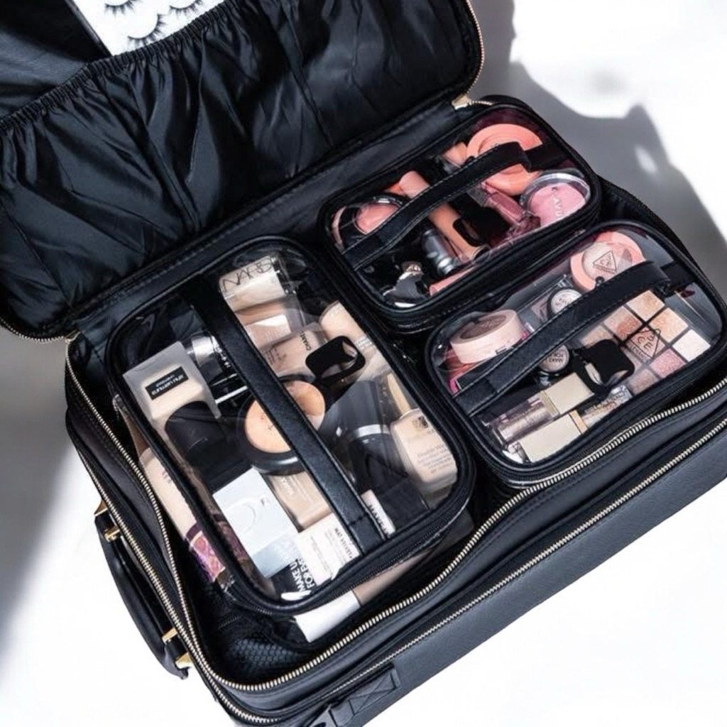 Cốp đựng mỹ phẩm chuyên nghiệp size 43cm nhiều ngăn – vali makeup cỡ lớn, chống thấm, kèm túi trong suốt tiện dụng