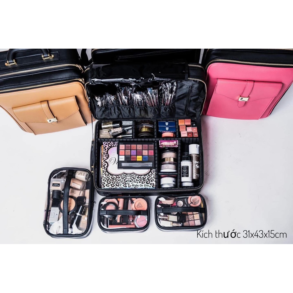 Cốp đựng mỹ phẩm chuyên nghiệp size 43cm nhiều ngăn – vali makeup cỡ lớn, chống thấm, kèm túi trong suốt tiện dụng