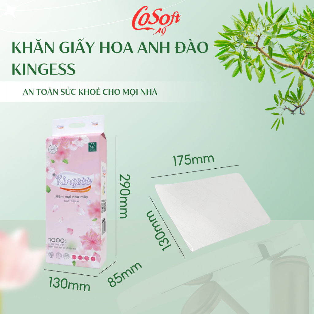 Combo 10 Túi Giấy Rút Treo Tường Kingess Màu Hồng,1000 Tờ-5Lớp-Mềm Mịn-Không Hóa Chất-An Toàn Cho Da
