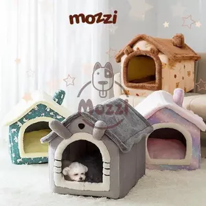 Nhà nệm cho chó mèo có mái viền bông mềm tháo rời