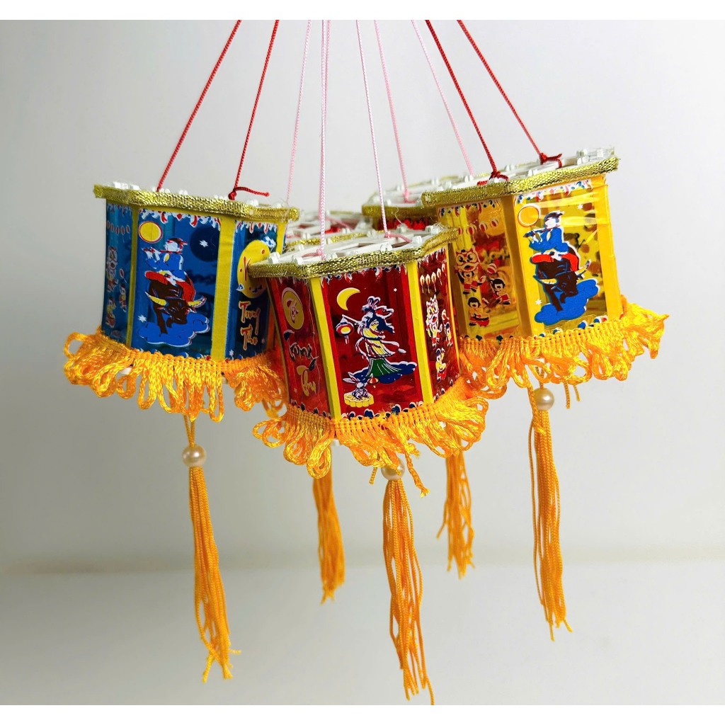 Combo 5 Đèn lồng trung thu giấy kiếng kính truyền thống hình con vật 3D mini ngộ nghĩnh làm từ giấy đỏ lung linh