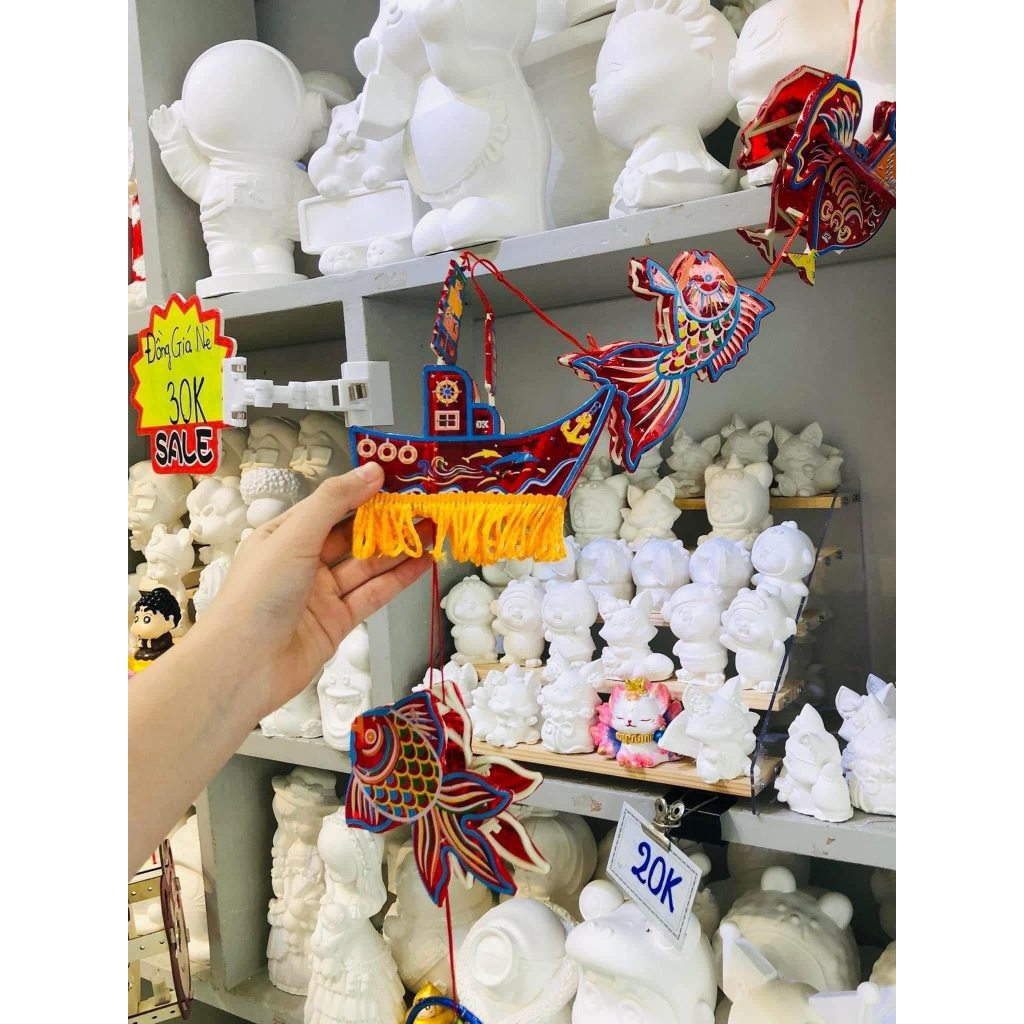 Combo 5 Đèn lồng trung thu giấy kiếng kính truyền thống hình con vật 3D mini ngộ nghĩnh làm từ giấy đỏ lung linh