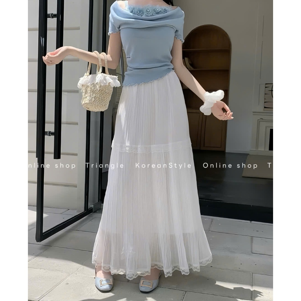 TRIANGLE - Relaxed Skirt (Cân nhắc kỹ, return is not welcomed) - Chân váy dài voan phối ren phong cách thanh lịch