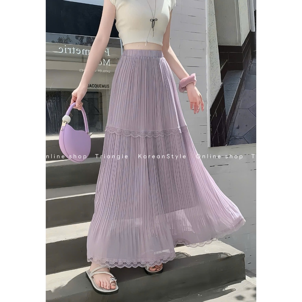TRIANGLE - Relaxed Skirt (Cân nhắc kỹ, return is not welcomed) - Chân váy dài voan phối ren phong cách thanh lịch