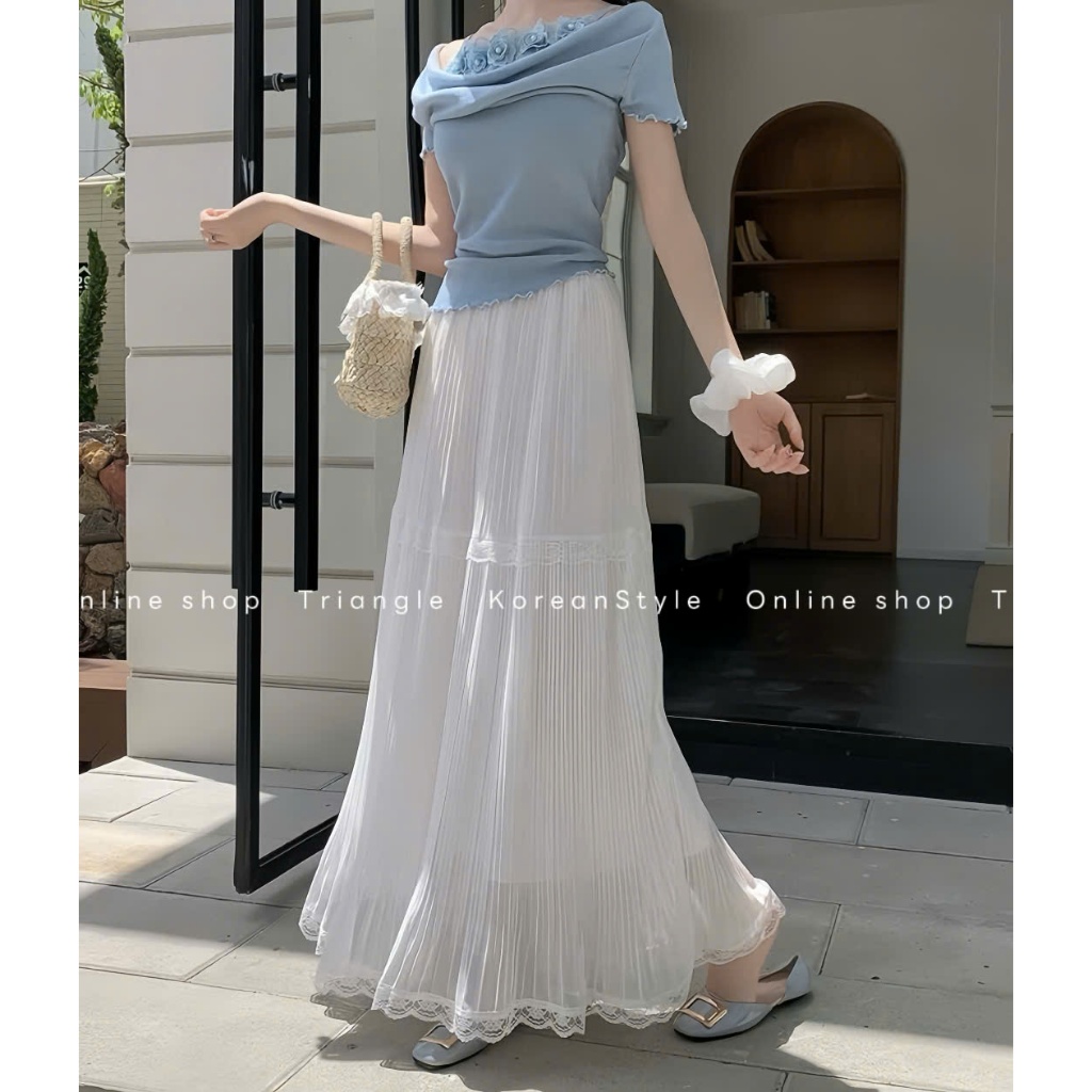 TRIANGLE - Relaxed Skirt (Cân nhắc kỹ, return is not welcomed) - Chân váy dài voan phối ren phong cách thanh lịch