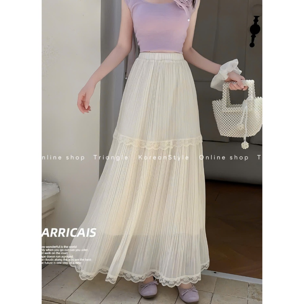TRIANGLE - Relaxed Skirt (Cân nhắc kỹ, return is not welcomed) - Chân váy dài voan phối ren phong cách thanh lịch
