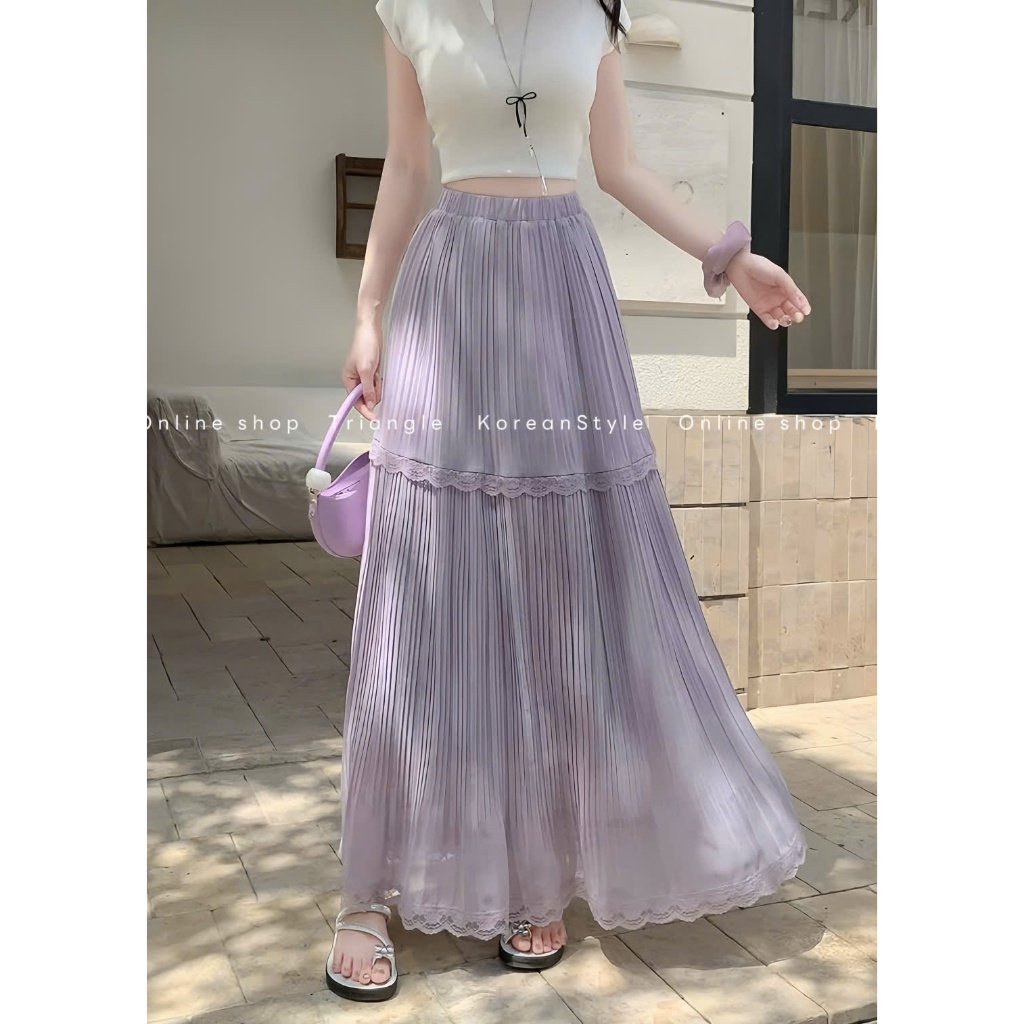 TRIANGLE - Relaxed Skirt (Cân nhắc kỹ, return is not welcomed) - Chân váy dài voan phối ren phong cách thanh lịch