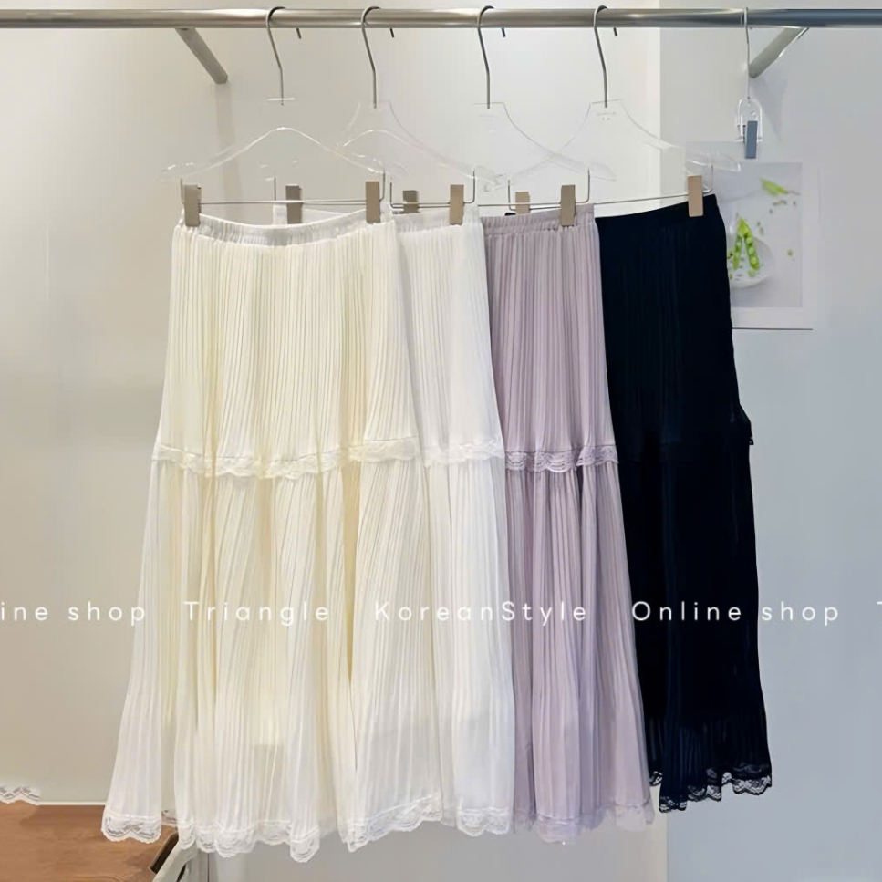 TRIANGLE - Relaxed Skirt (Cân nhắc kỹ, return is not welcomed) - Chân váy dài voan phối ren phong cách thanh lịch