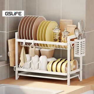 Gslife Kệ chén bát 2 tầng thép không gỉ cao cấp, khay hứng nước đa năng, siêu thoát nước