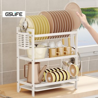 Gslife Kệ chén bát 2 tầng thép không gỉ cao cấp, khay hứng nước đa năng, siêu thoát nước