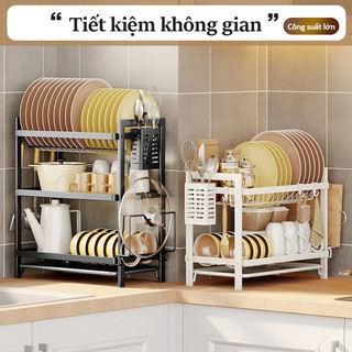 Gslife Kệ chén bát 2 tầng thép không gỉ cao cấp, khay hứng nước đa năng, siêu thoát nước