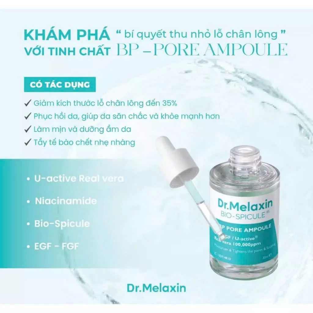 Serum Dr.Melaxin BP Pore Ampoule Thu Nhỏ Lỗ Chân Lông, Giảm Mụn, Sáng da - 30 ml