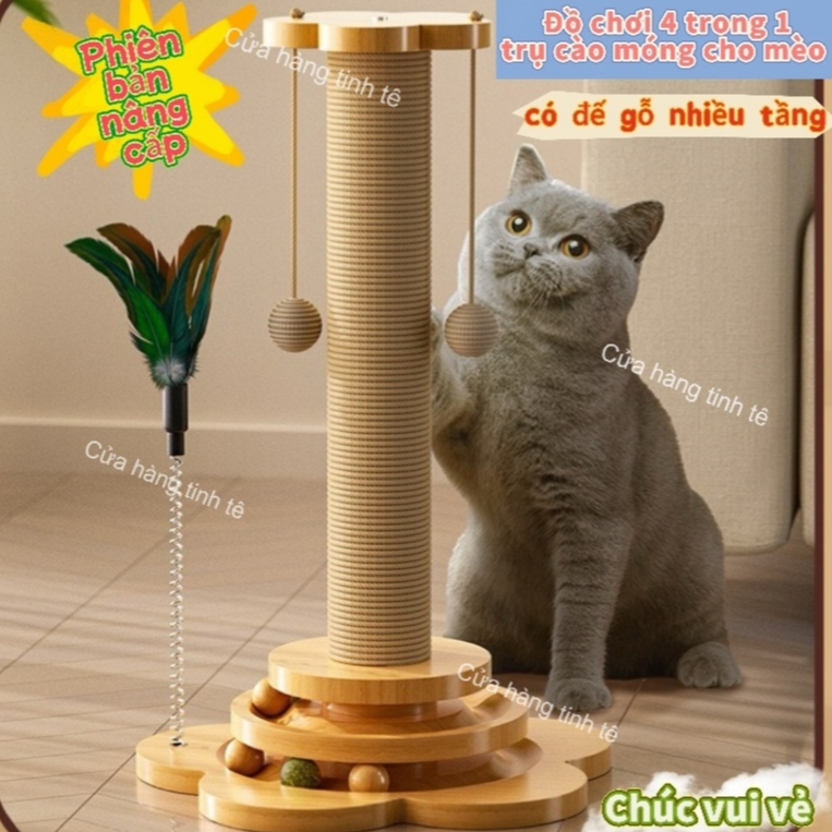 Cây cào móng mèo kèm lông vũ Đồ chơi cho mèo Trụ cào móng cho mèo Gỗ ...