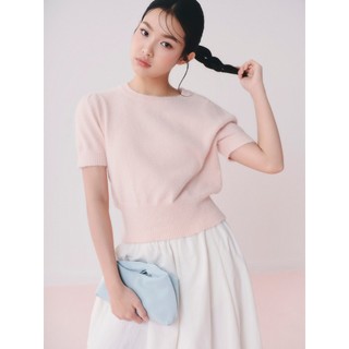 Áo thun len OLV phối lông tay ngắn màu sắc ngọt ngào Fuzzy Knit Round Neck nhiều màu đi chơi đi làm