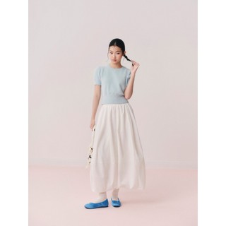 Áo thun len OLV phối lông tay ngắn màu sắc ngọt ngào Fuzzy Knit Round Neck nhiều màu đi chơi đi làm