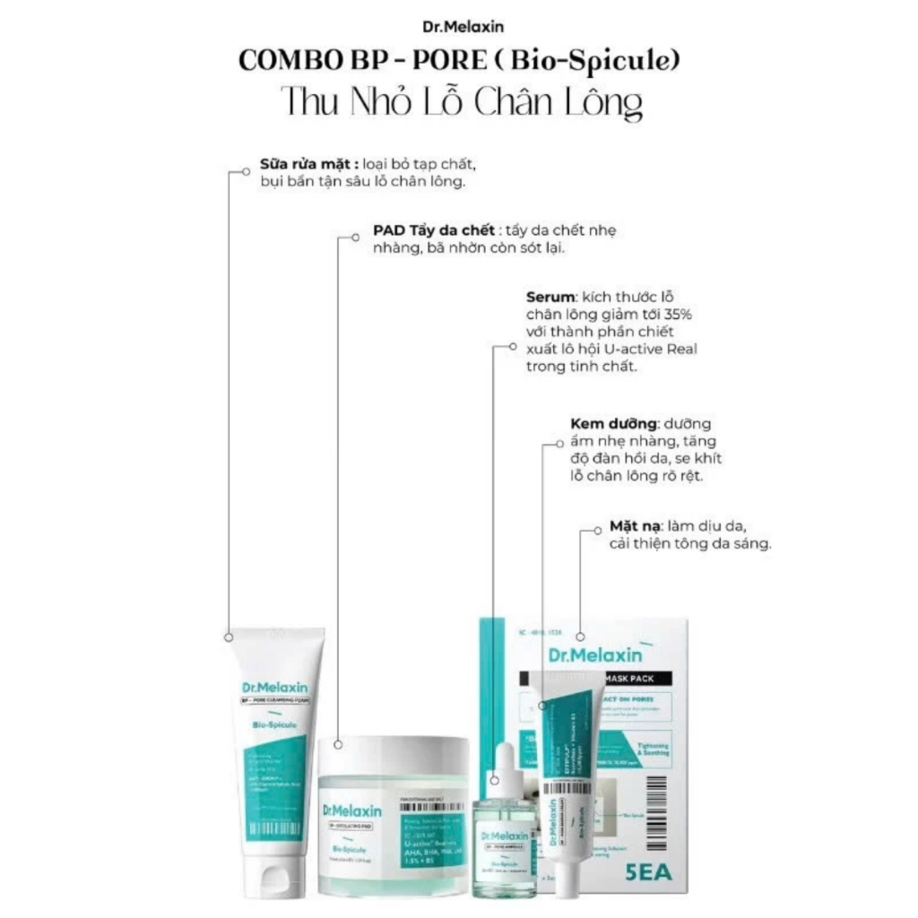 Serum Dr.Melaxin BP Pore Ampoule Thu Nhỏ Lỗ Chân Lông, Giảm Mụn, Sáng da - 30 ml