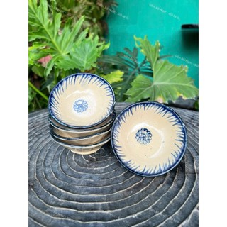 Chén Gốm Phết Xanh 9.5cm Mộc Hoa Hồng/Đầu Gà - Làm Bánh Bèo - Chén Chấm - Gốm Xưa Lái Thiêu Cho Người Hoài Niệm