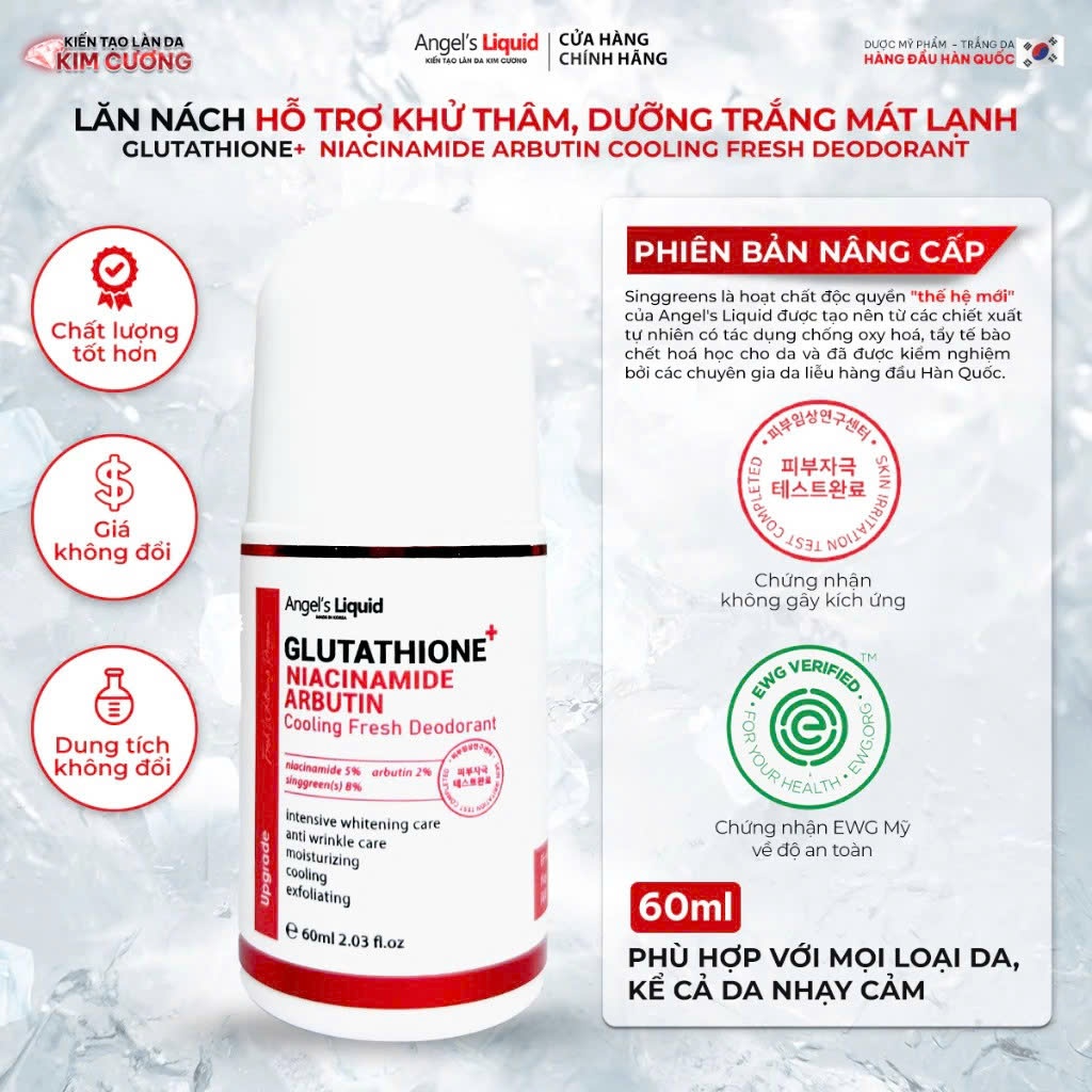 Lăn khử mùi Angel's Liquid Glutathione Fresh-up Whitening Magic Deo Stick Khử Mùi, Giảm Mồ Hồi, Trắng Da Nách 60ml