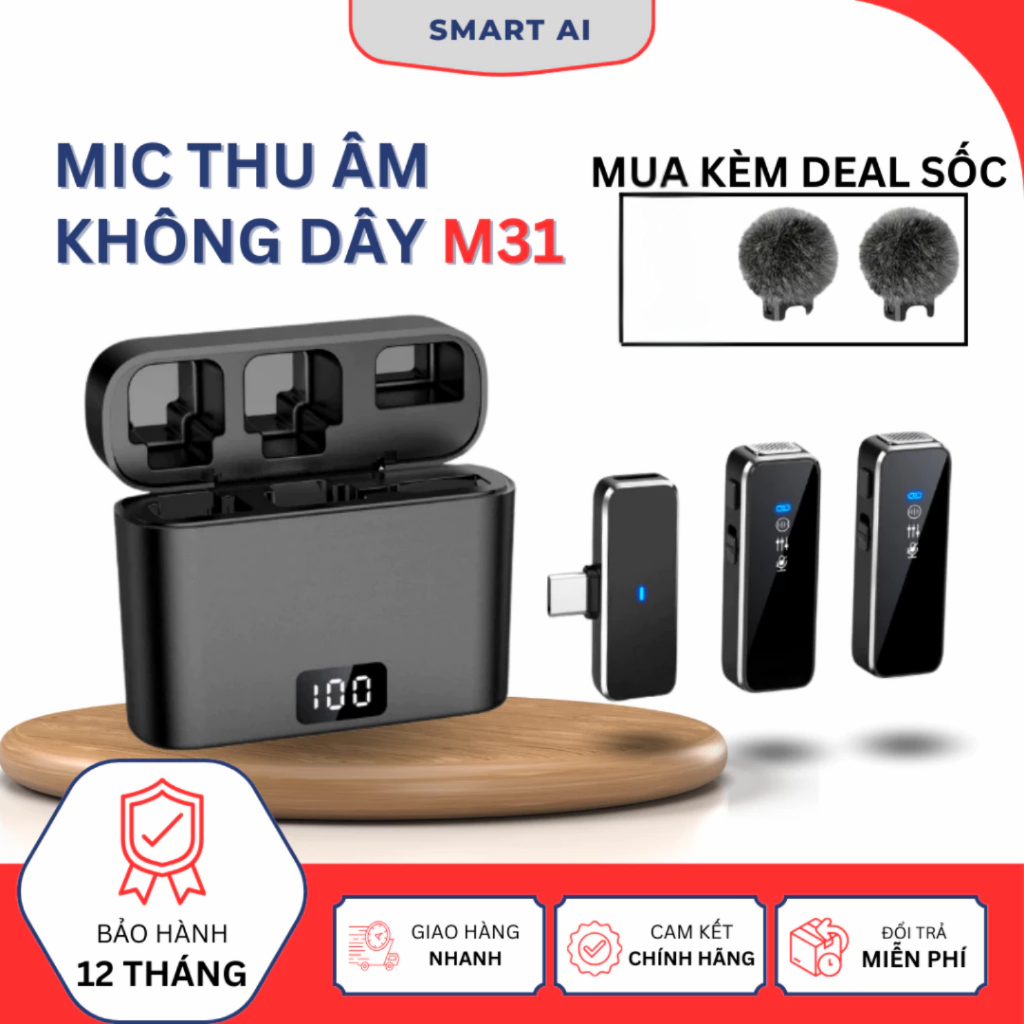 Mic Thu Âm Không Dây Cho Điện Thoại M31 Micro Ghi Âm Cài Áo Chống Ồn ...