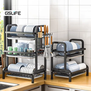 Gslife Kệ Để Bát Đĩa 2/3 Tầng Thép Carbon Cao Cấp - Khay Hứng Nước, Chống Tràn & Chống Gỉ Hiệu Quả