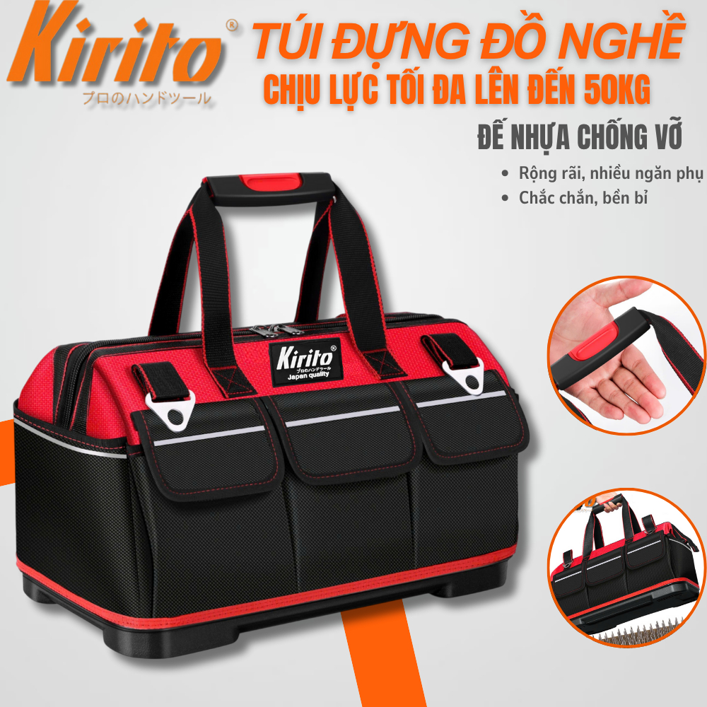Túi đựng đồ nghề cao cấp nắp chữ A đế nhựa chống vỡ, vải 3 lớp chống đam thủng - Túi 20in chéo đỏ