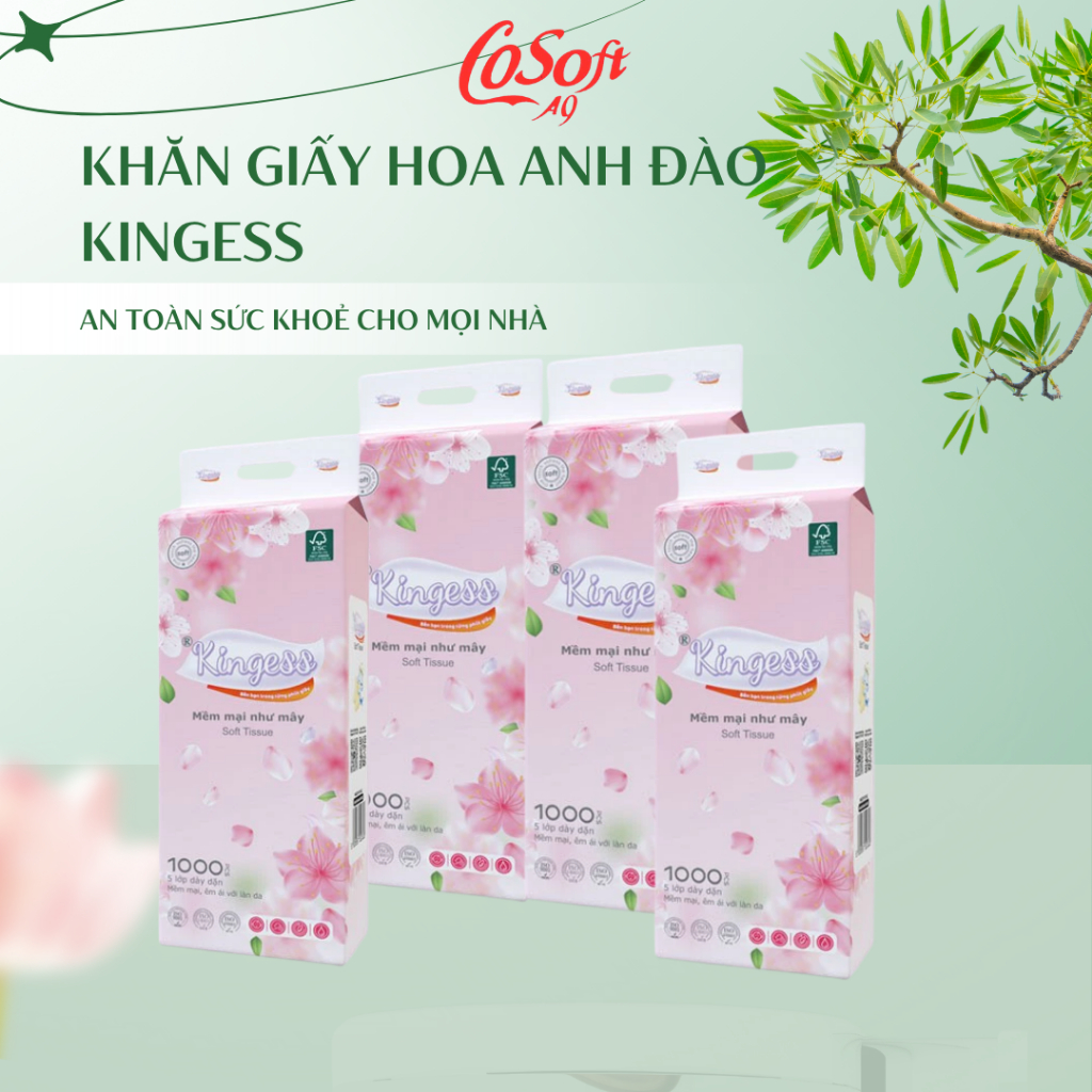 Combo 10 Túi Giấy Rút Treo Tường Kingess Màu Hồng,1000 Tờ-5Lớp-Mềm Mịn-Không Hóa Chất-An Toàn Cho Da