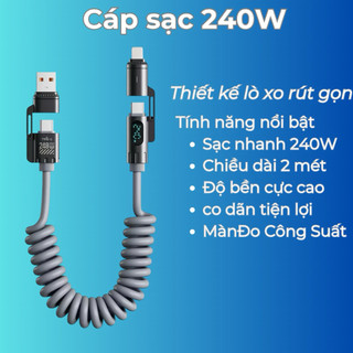 Cáp Sạc Lò Xo Cáp Sạc Dữ Liệu 4 Trong 1 Dây Sạc Nhanh 2M USB A Đến Type C 480Mbps
