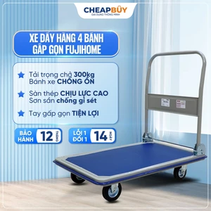 Xe đẩy hàng 4 bánh tải trọng 300kg gấp gọn nhập khẩu FUJIHOME, xe kéo hàng xếp gọn bánh cao xe su chống ồn hand truck